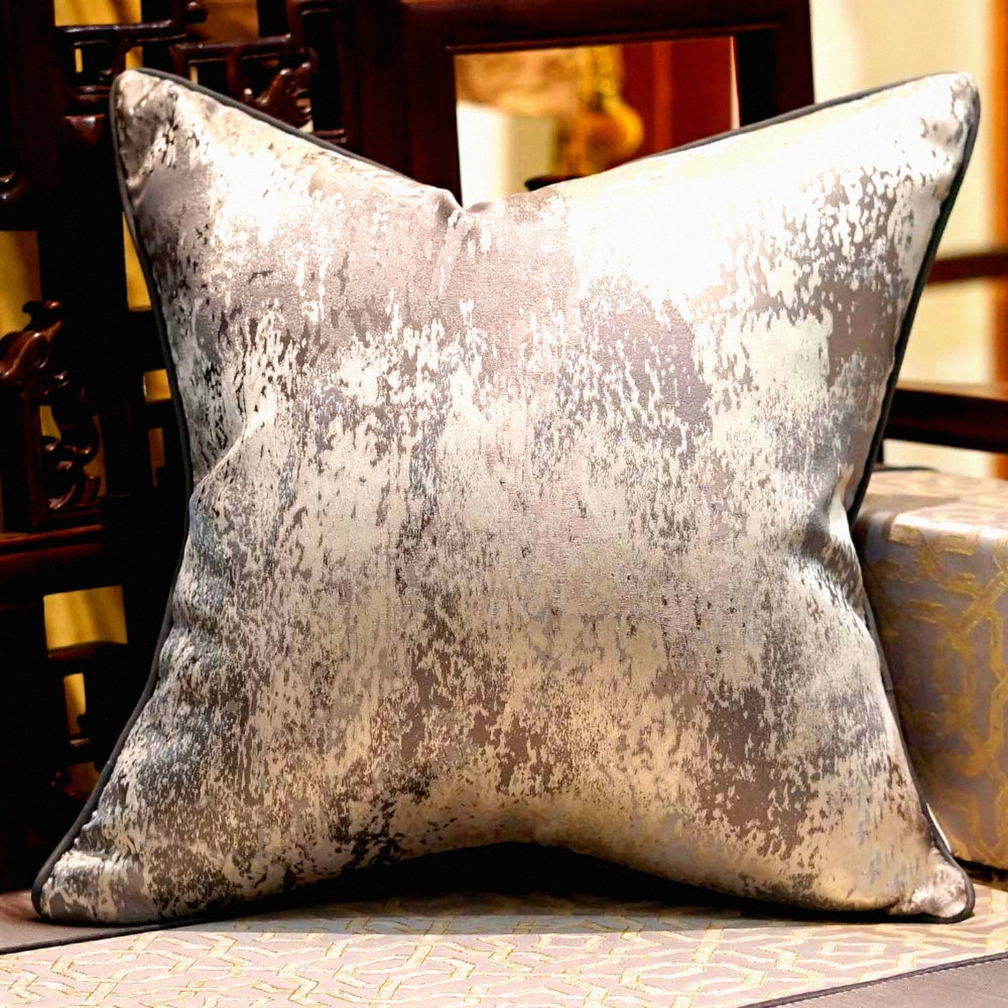 Grey Splash-Ink Chinese Style Cushion Covers - Set of 2 | Luxury Throw Pillow Cases for Couch, Living Room, Bedroom, Car | Decorative Pillows 20x20"