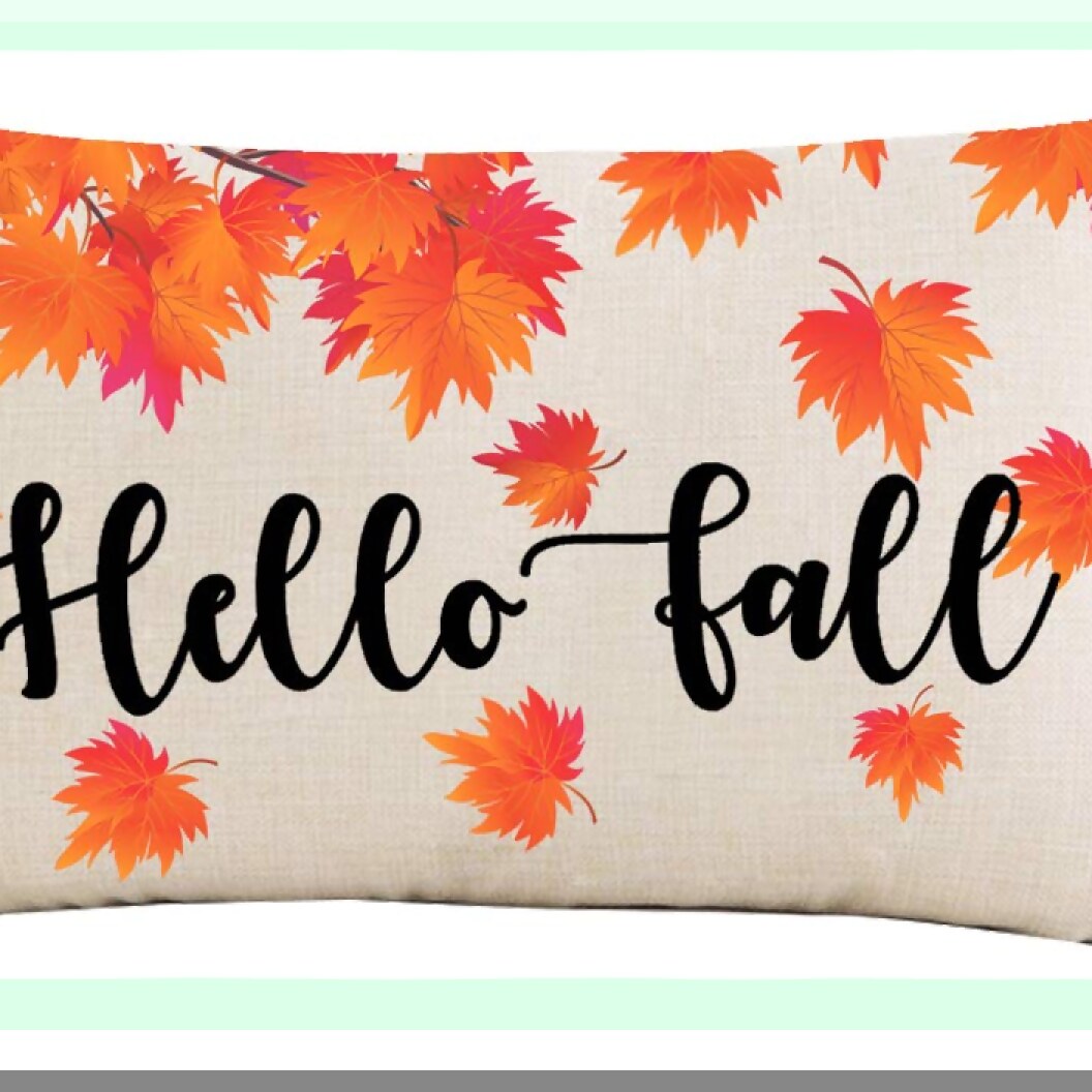 Autumn Maple Leaves Lumbar Pillow Cover - Hand Painted Fall Festival Decorative Cushion Case for Home Sofa Chair Car - Hello Fall Happy Autumn Cotton Linen Throw Pillow Case 12x20"