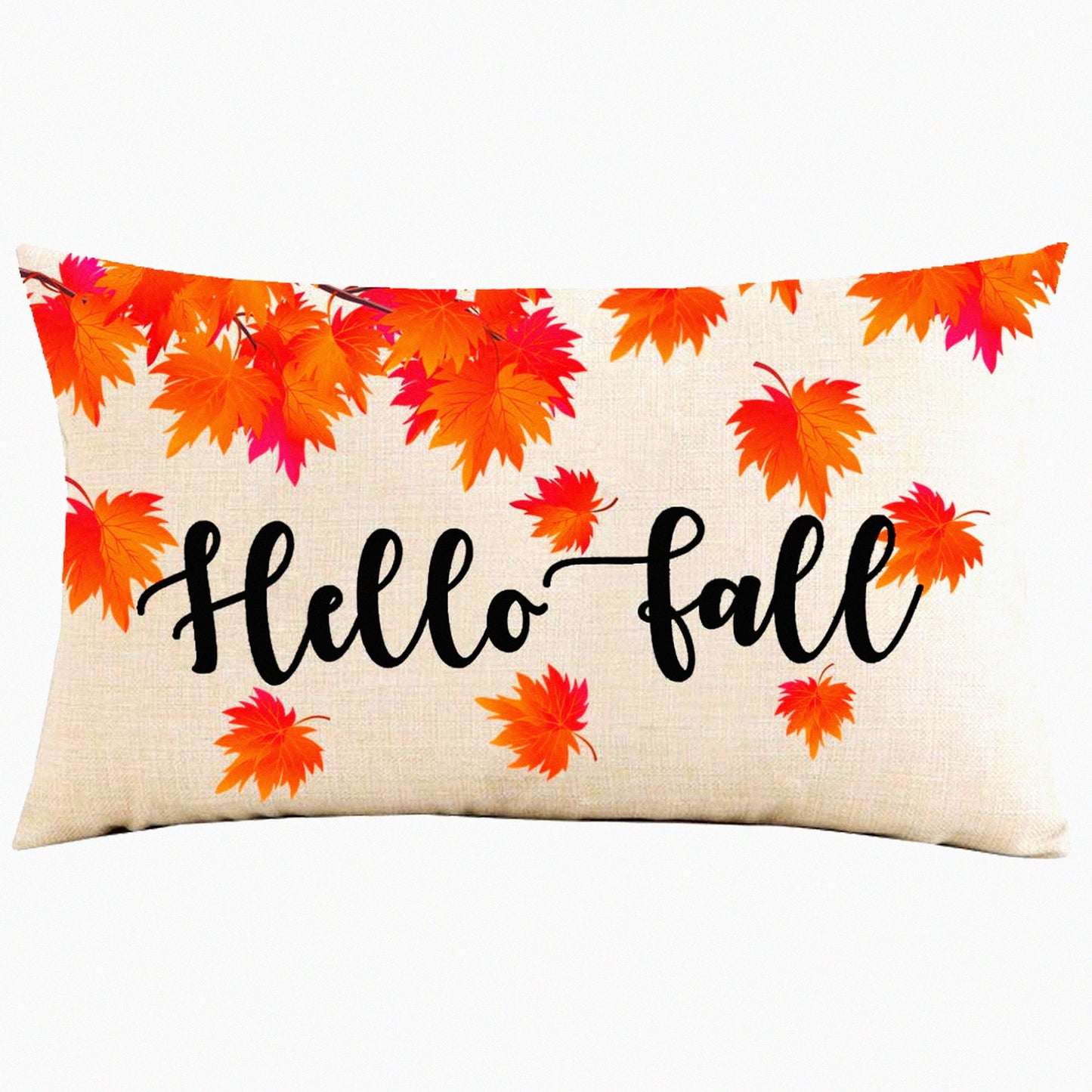 Autumn Maple Leaves Lumbar Pillow Cover - Hand Painted Fall Festival Decorative Cushion Case for Home Sofa Chair Car - Hello Fall Happy Autumn Cotton Linen Throw Pillow Case 12x20"
