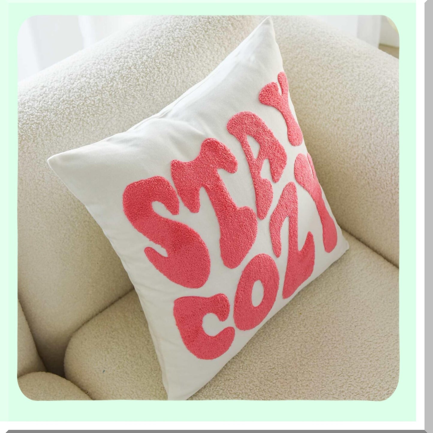 Pink Cozy Embroidered Throw Pillow Cover - Decorative 18x18 Inches - Stay Cozy Design - Soft Cushion Cover - Home Decor Accent