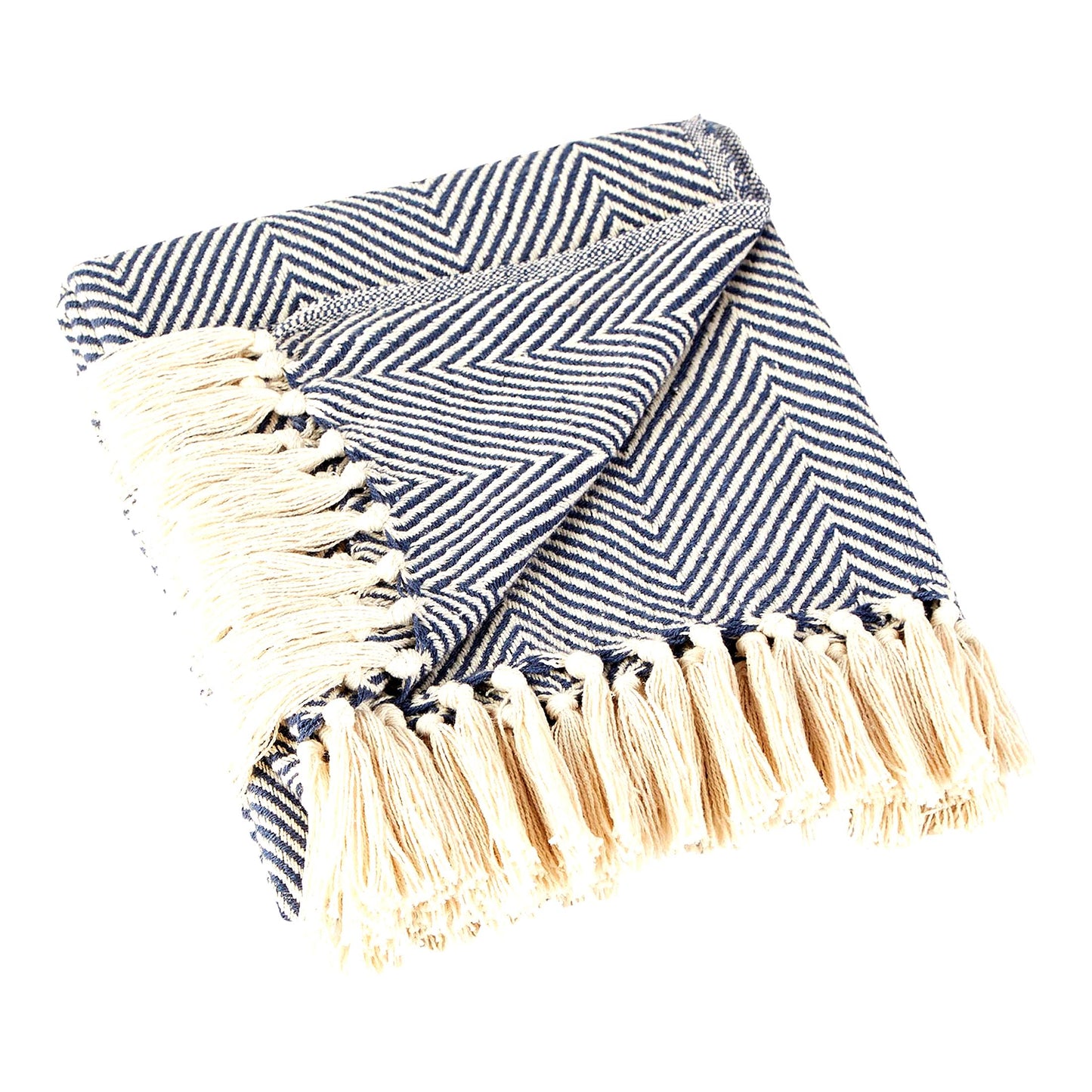 Urban Farmhouse Chevron Cotton Throw Blanket - French Blue, 50x60, Perfect for Chair, Couch, Picnic, Camping, Beach, Everyday Use, with Fringe