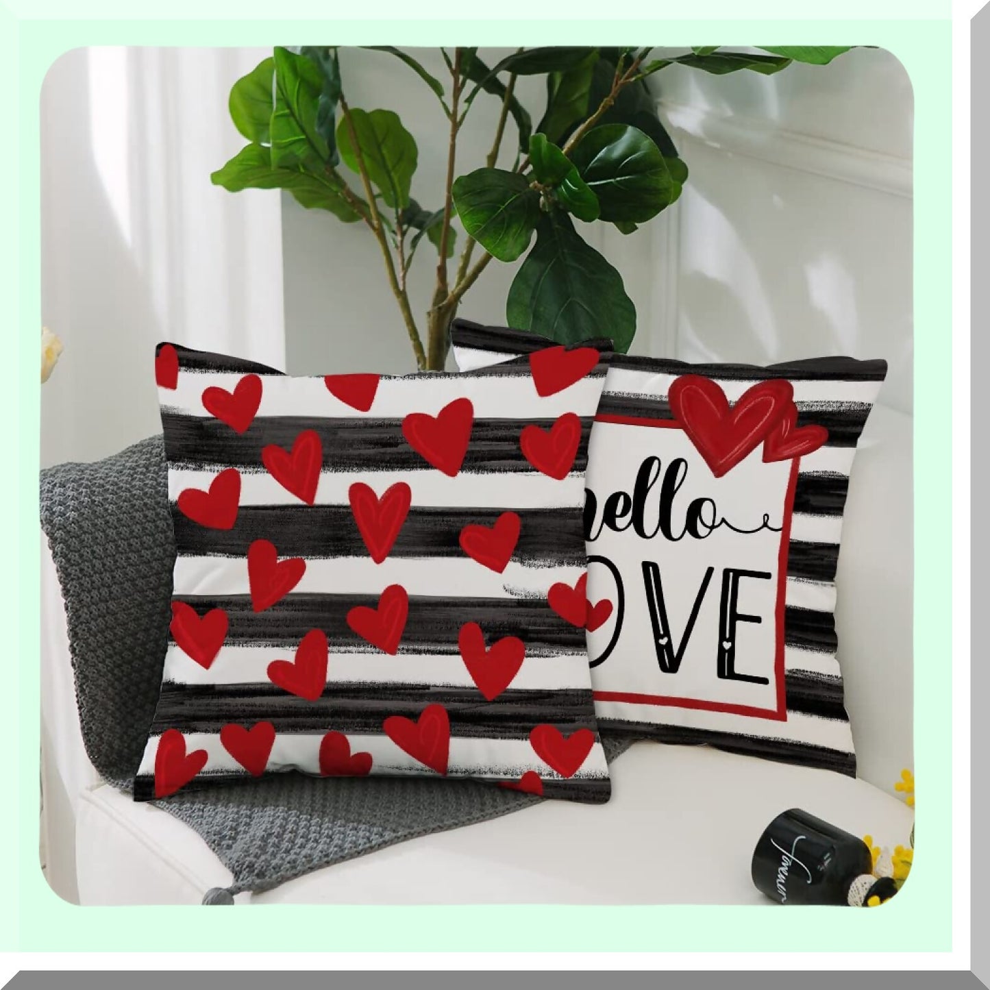 Valentine's Day Buffalo Plaid Pillow Set - Polka Dot Love Heart Truck Pillows - Decorative Throw Cushions for Home Decor - Stripes Valentine's Day Decorations - 18x18 Set of 4