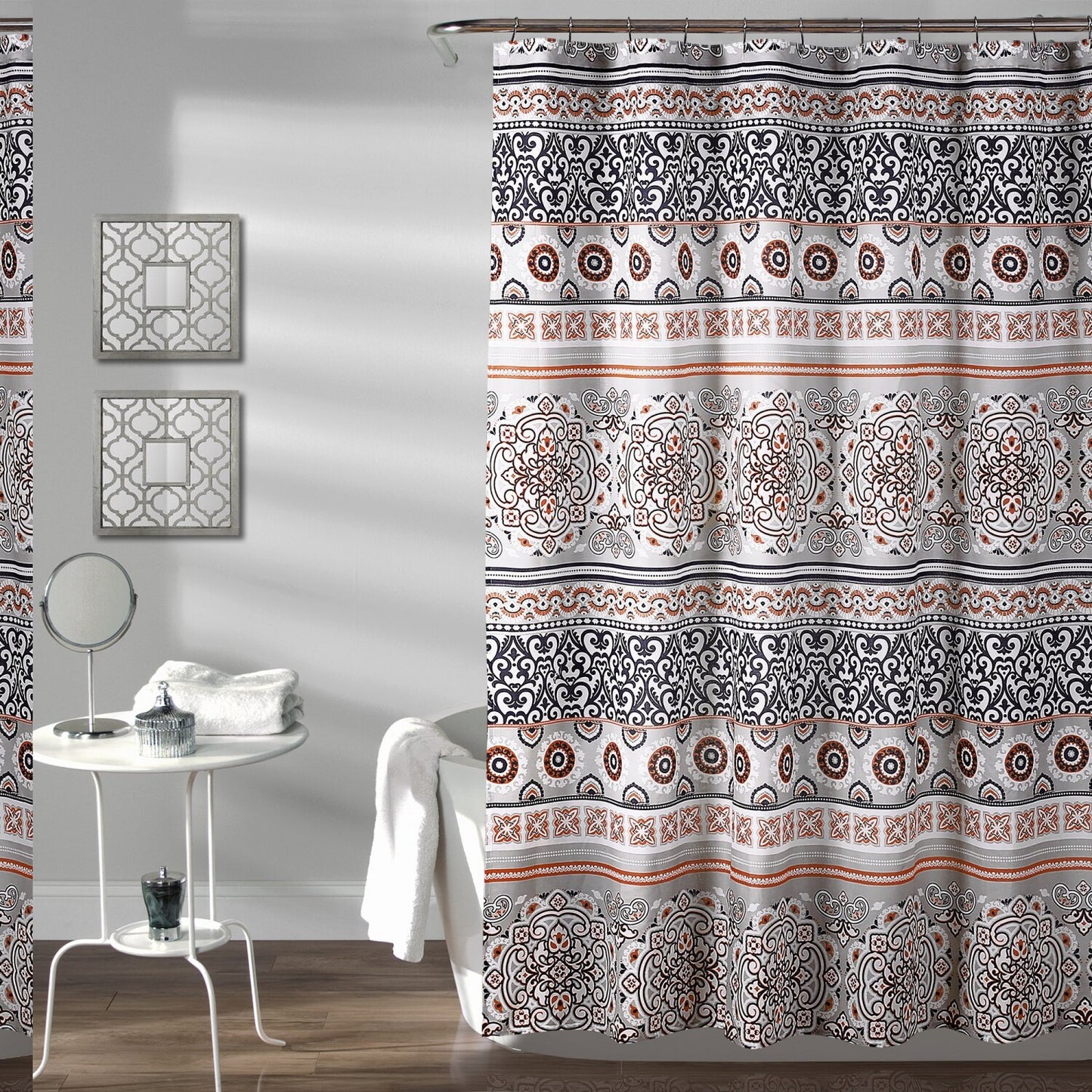 Stripe Shower Curtain Navy Coral 72x72