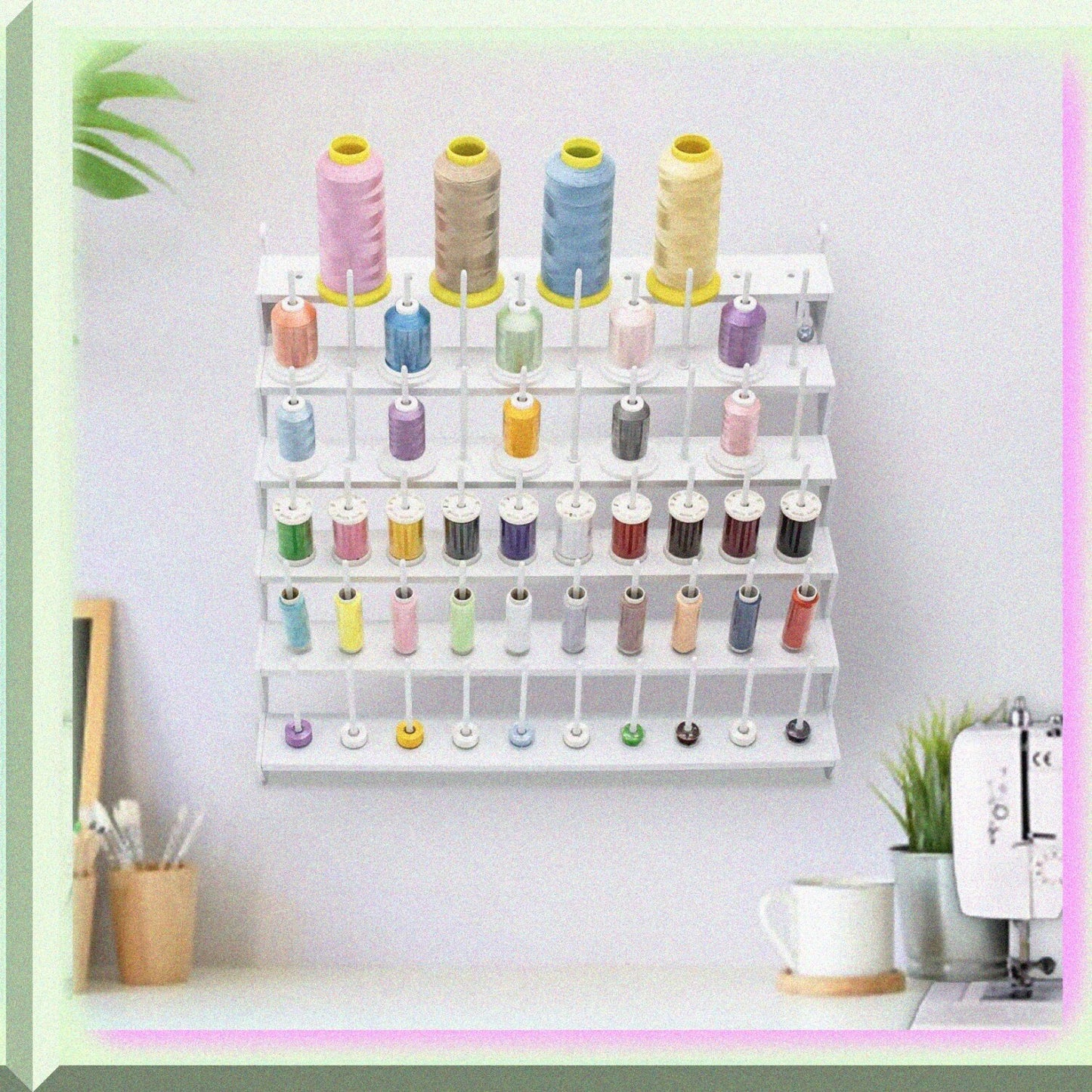 Wall-Mounted Thread Rack for 60 Spools or 30 Cones