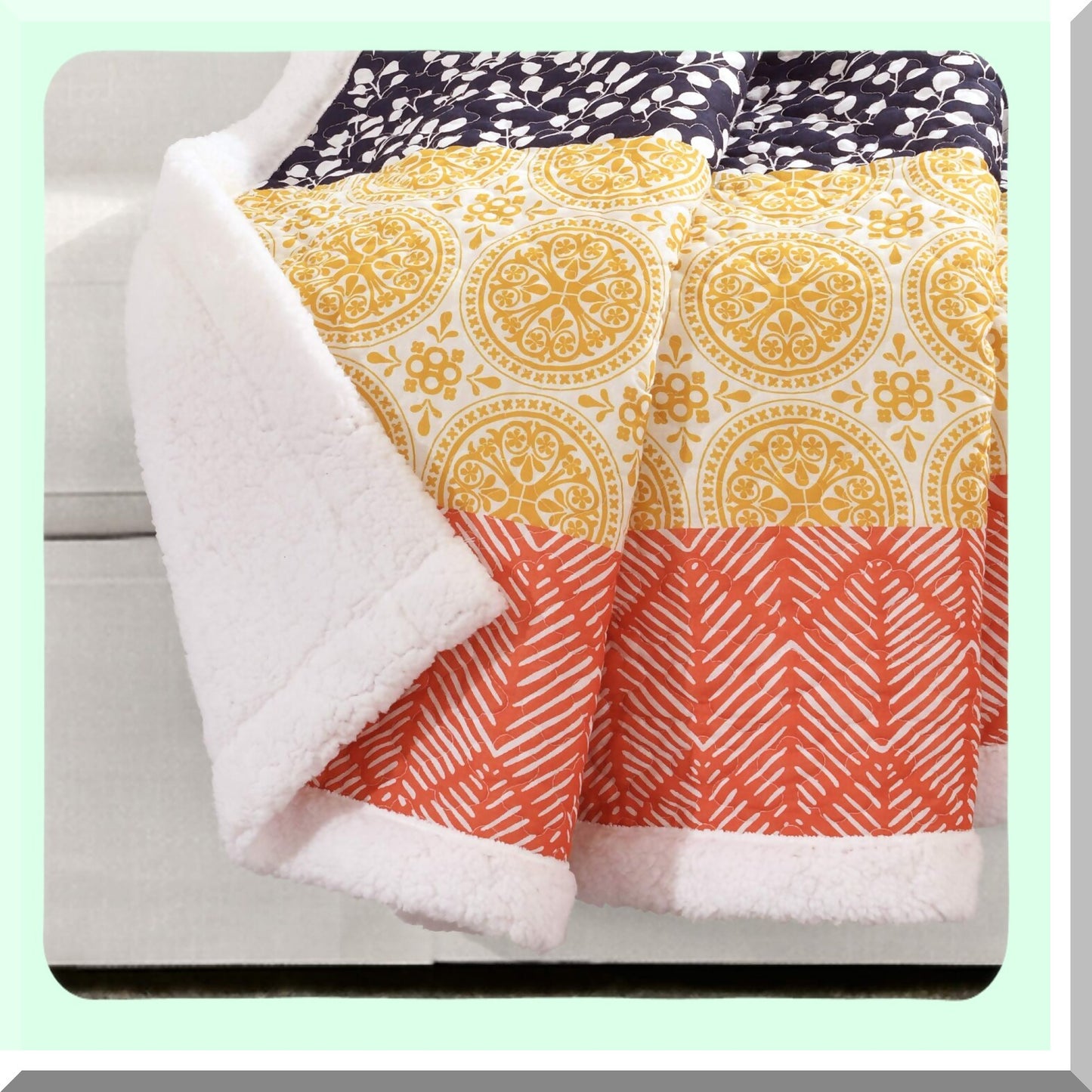 Boho Bliss Sherpa Throw Blanket - Vibrant Fuchsia & Orange Stripes, 50"x60" - Cozy Quilted Design for Bed, Couch, or Chair