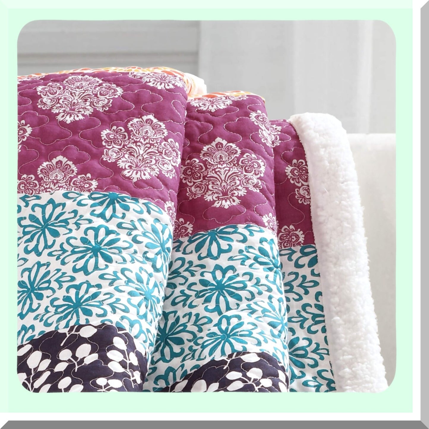 Boho Bliss Sherpa Throw Blanket - Vibrant Fuchsia & Orange Stripes, 50"x60" - Cozy Quilted Design for Bed, Couch, or Chair