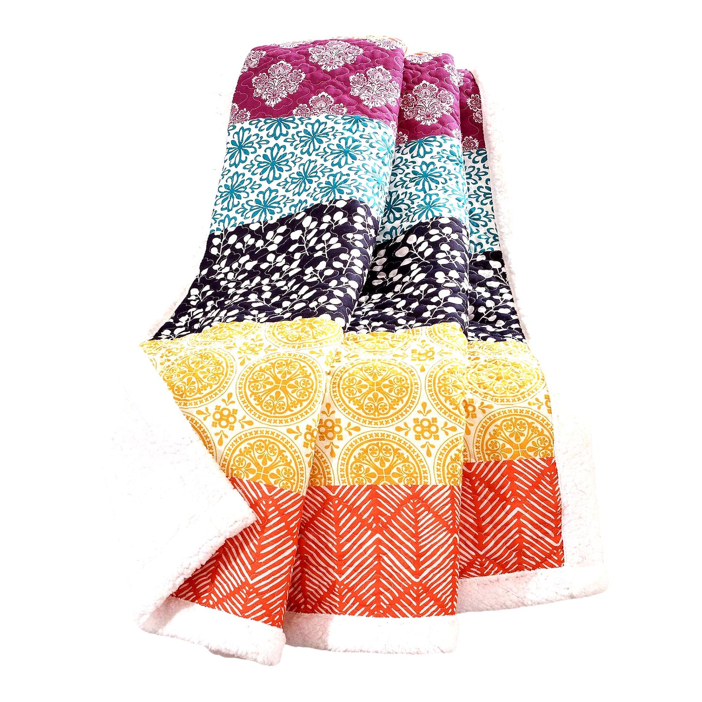 Boho Bliss Sherpa Throw Blanket - Vibrant Fuchsia & Orange Stripes, 50"x60" - Cozy Quilted Design for Bed, Couch, or Chair