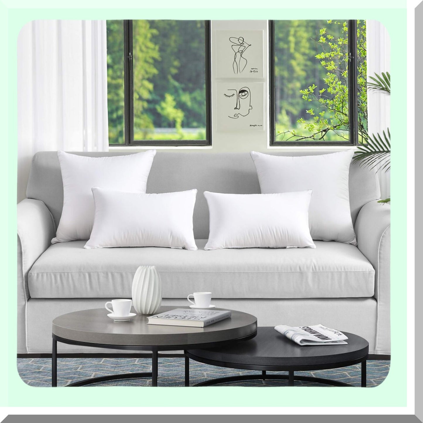 Premium Cotton Rectangle Pillow Insert Set - 12x20 (2 Pack) - Zippered Sofa Cushion - White Decorative Throw Pillow Pair - Interior Couch Accent