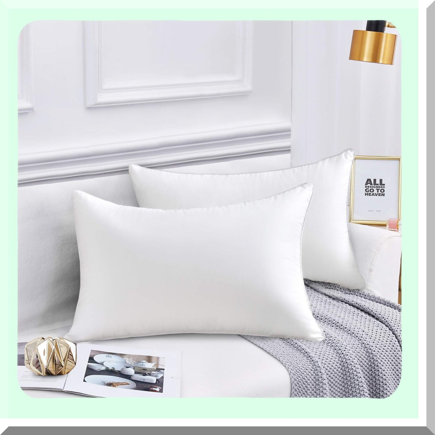 Premium Cotton Rectangle Pillow Insert Set - 12x20 (2 Pack) - Zippered Sofa Cushion - White Decorative Throw Pillow Pair - Interior Couch Accent
