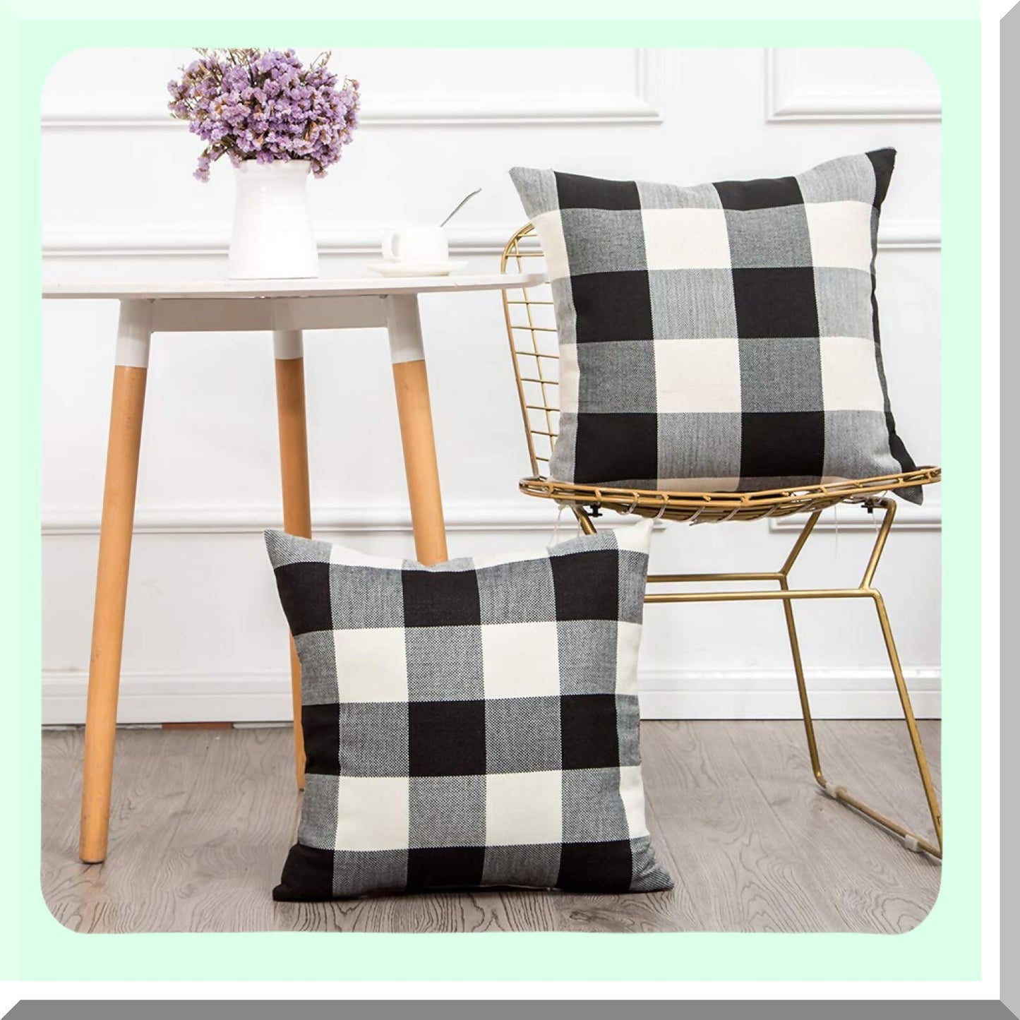 Buffalo Plaid Farmhouse Pillow Covers - Set of 2 | 20x20 Black & White Linen Cushion Covers for Fall Decor | Sofa, Couch, Outdoor Camping Accessories