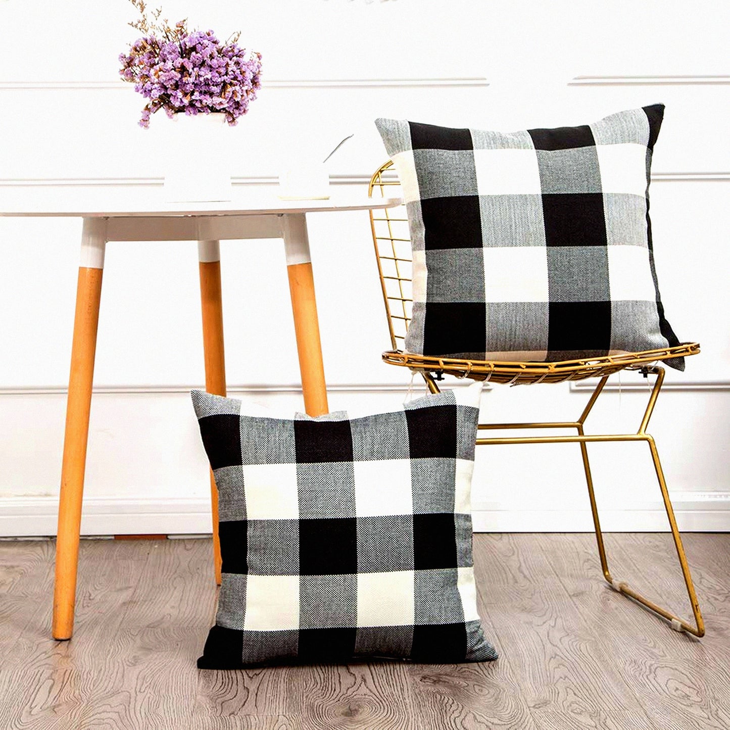 Buffalo Plaid Farmhouse Pillow Covers - Set of 2 | 20x20 Black & White Linen Cushion Covers for Fall Decor | Sofa, Couch, Outdoor Camping Accessories