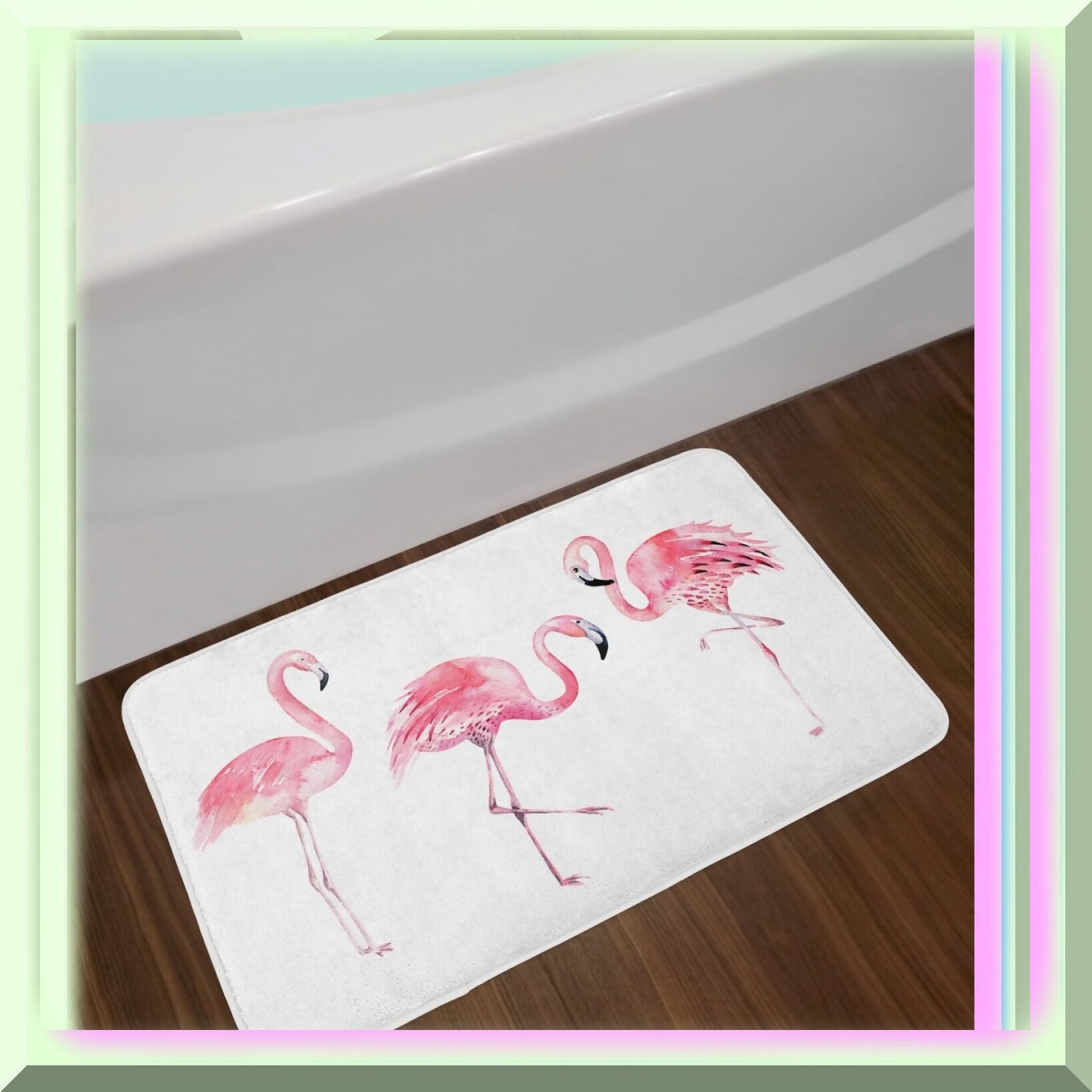 Pink Flamingo Bath Mat 30.2" x 20" Pale Pink White
