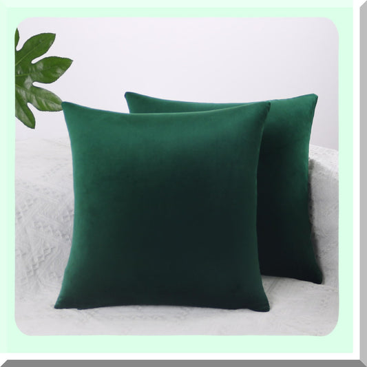 Emerald Forest Velvet Pillow Covers - Set of 2 | Dark Green 18x18 Inch Square Throw Pillow Cases | Soft Hunter Green Decorative Cushion Covers Pack
