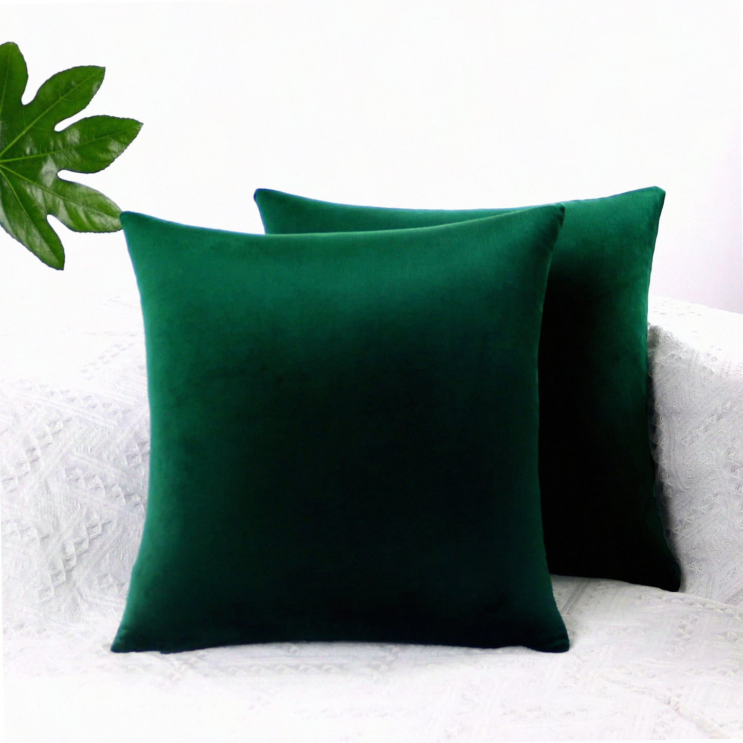 Emerald Forest Velvet Pillow Covers - Set of 2 | Dark Green 18x18 Inch Square Throw Pillow Cases | Soft Hunter Green Decorative Cushion Covers Pack
