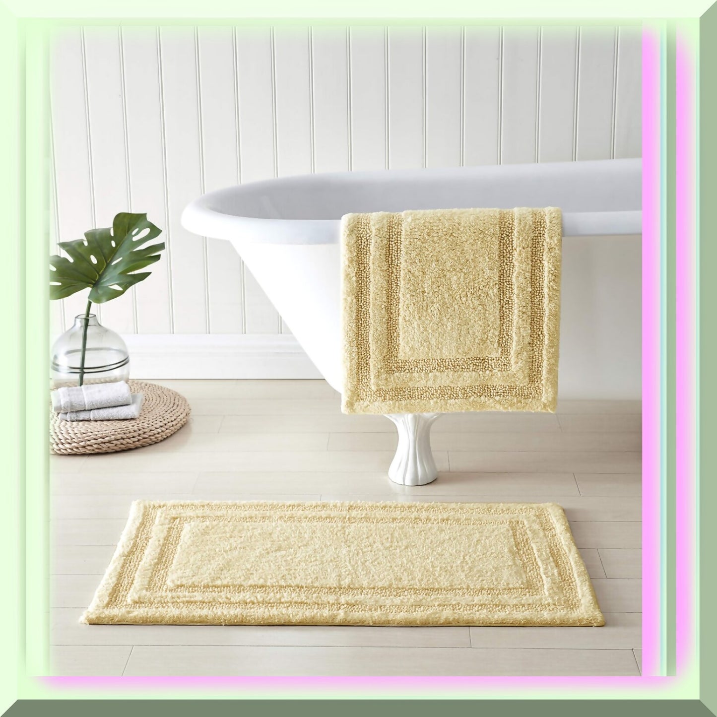 Bathroom Rugs Cotton Bath Mat 2 Piece Yellow