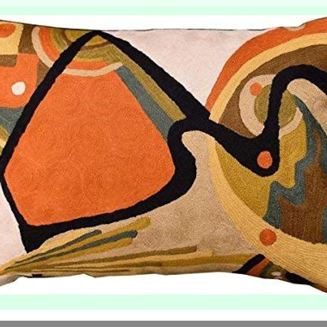 FlowBurnt Lumbar Pillowcase - Abstract Farmhouse Chair Cushion. Hand-Embroidered Wool Cover for Modern Outdoor Cushions. Size 14x20.