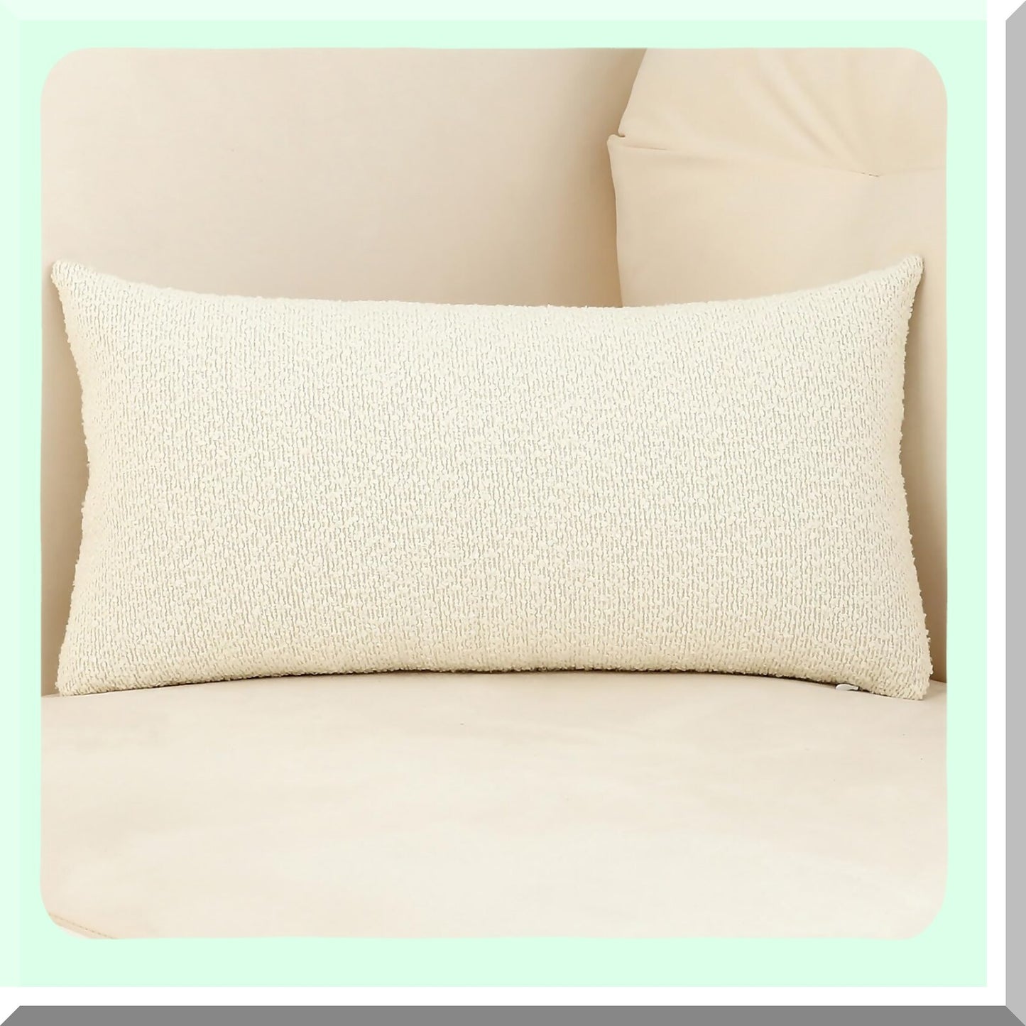 Luxury Ivory Boucle Lumbar Pillow Cover - Plush Sofa Cushion Case for Home Decor - Thick Textured Throw Pillow - 14x36 Inch - Set of 1