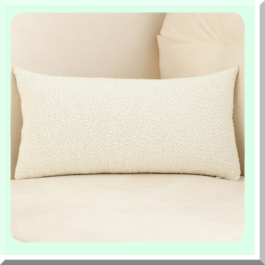 Luxury Ivory Boucle Lumbar Pillow Cover - Plush Sofa Cushion Case for Home Decor - Thick Textured Throw Pillow - 14x36 Inch - Set of 1