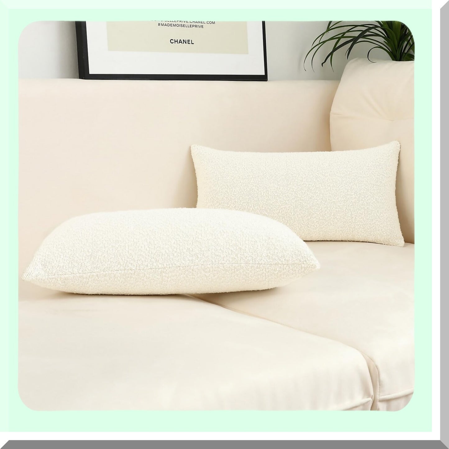 Luxury Ivory Boucle Lumbar Pillow Cover - Plush Sofa Cushion Case for Home Decor - Thick Textured Throw Pillow - 14x36 Inch - Set of 1