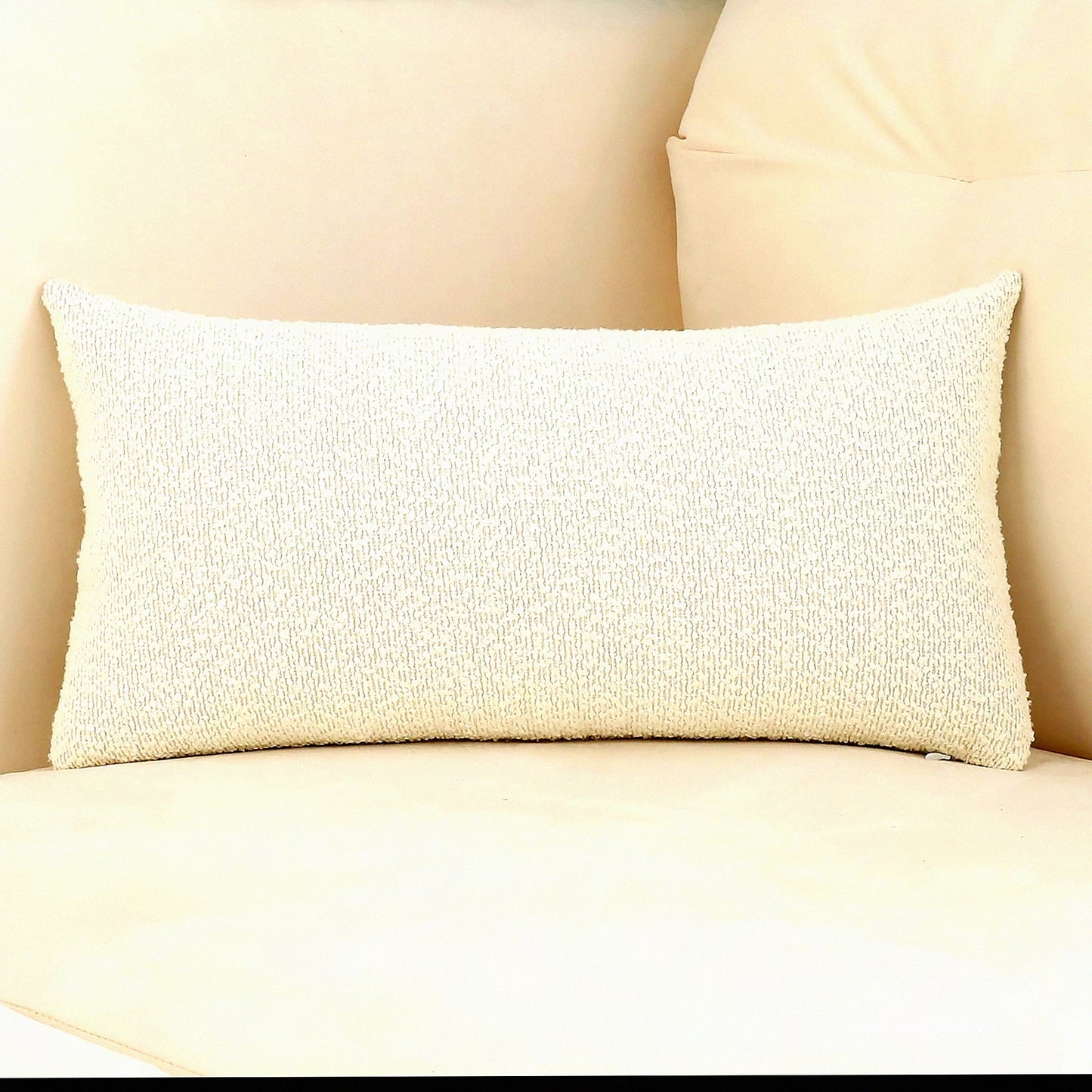 Luxury Ivory Boucle Lumbar Pillow Cover - Plush Sofa Cushion Case for Home Decor - Thick Textured Throw Pillow - 14x36 Inch - Set of 1