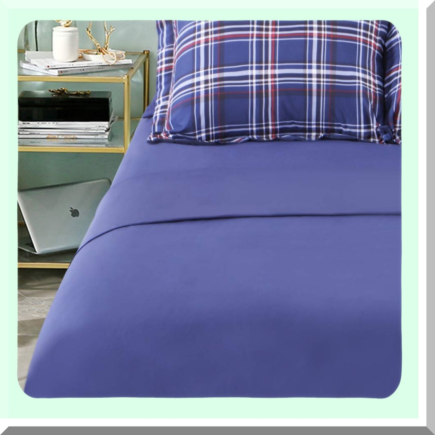 Blue Plaid Comforter Set - 7 Piece Bed in A Bag with Sheets, Brushed Microfiber Goose Down Alternative Bedding - Soft & Comfortable All Season Bed Set for Full/Queen Size - Queen Plaid Comforter Set