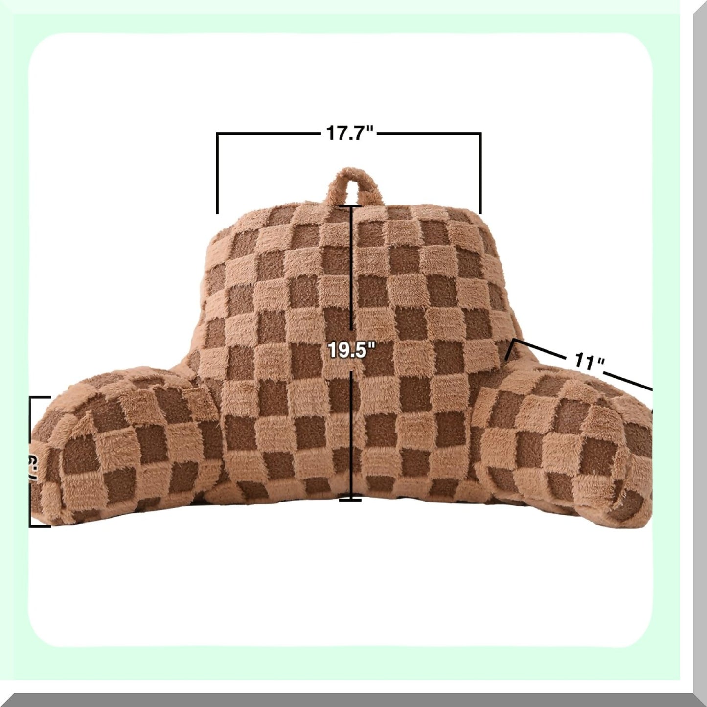 Khaki Checkered Backrest Pillow with Arms - Comfortable Reading Rest Cushion for Adults, Men, Women, Teens - Supportive Bed Rest for Lounging, Working - Back Support Pillow for Sitting Up in Bed