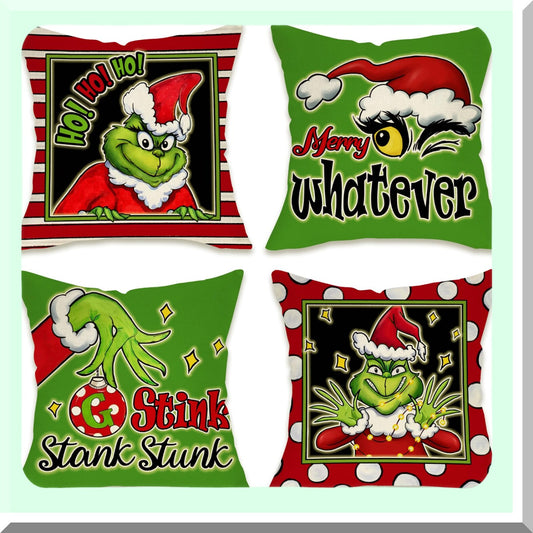 Winter Wonderland Festive Stripe Pillow Cover Set - 18x18, Xmas Hat Hohoho Holiday Patio Pillowcase, Stink Stank Stunk Polka Dot Cushion Case