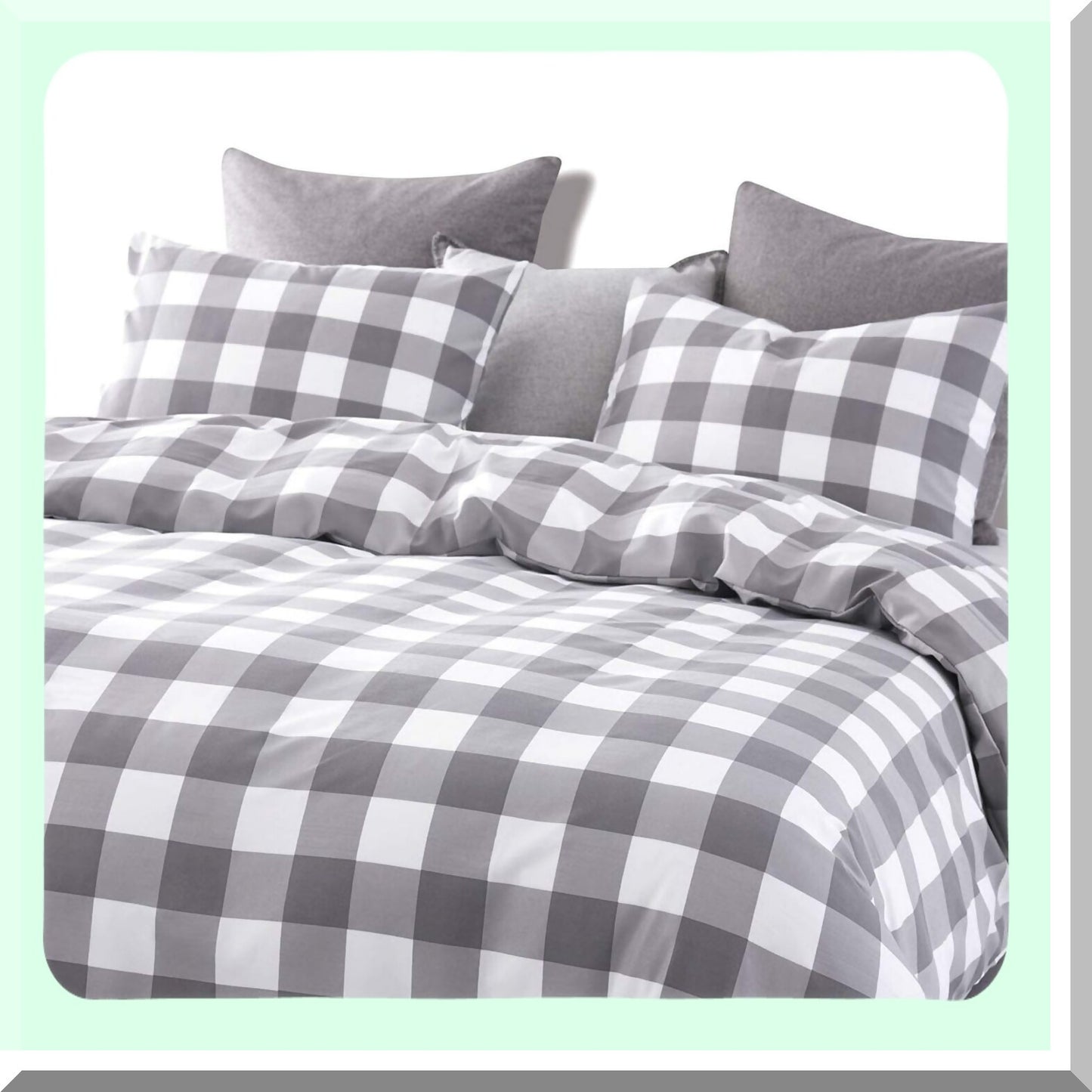 Gray Checkered Dream Comforter Set - Soft Microfiber Bedding 3pcs, Queen Size - Stylish Buffalo Check Gingham Geometric Pattern in Grey White