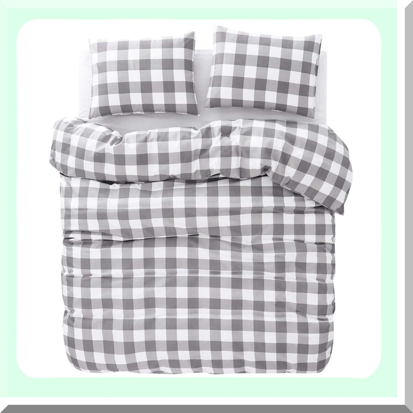 Gray Checkered Dream Comforter Set - Soft Microfiber Bedding 3pcs, Queen Size - Stylish Buffalo Check Gingham Geometric Pattern in Grey White