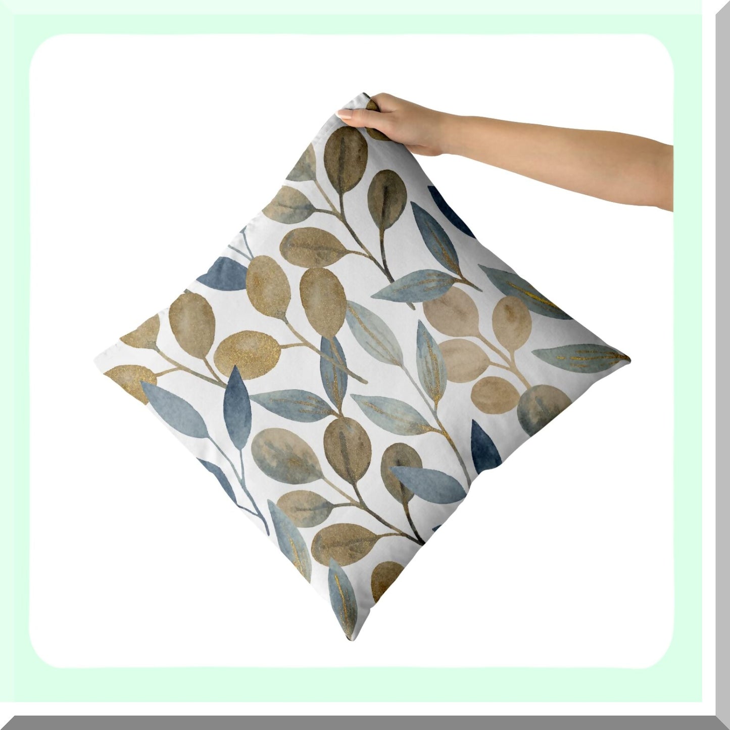 Eucalyptus Gold Leaf Spring Pillow Covers - Set of 2, Watercolor Blue Gray Leaves Throw Pillows - Modern Decor for Bed Couch Sofa Living Room - Gifts