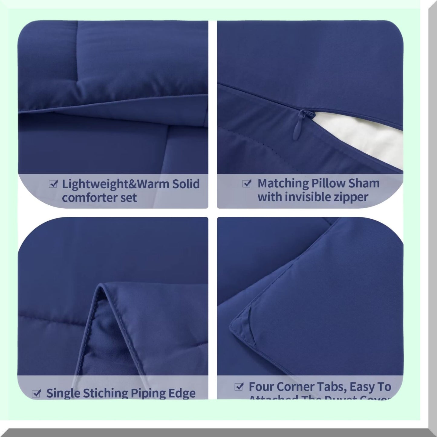 Navy Blue Cloud Comfort Full Bedding Set - Lightweight Down Alternative Comforter with 2 Pillow Shams - Soft Breathable All Season Full Size Bed Set