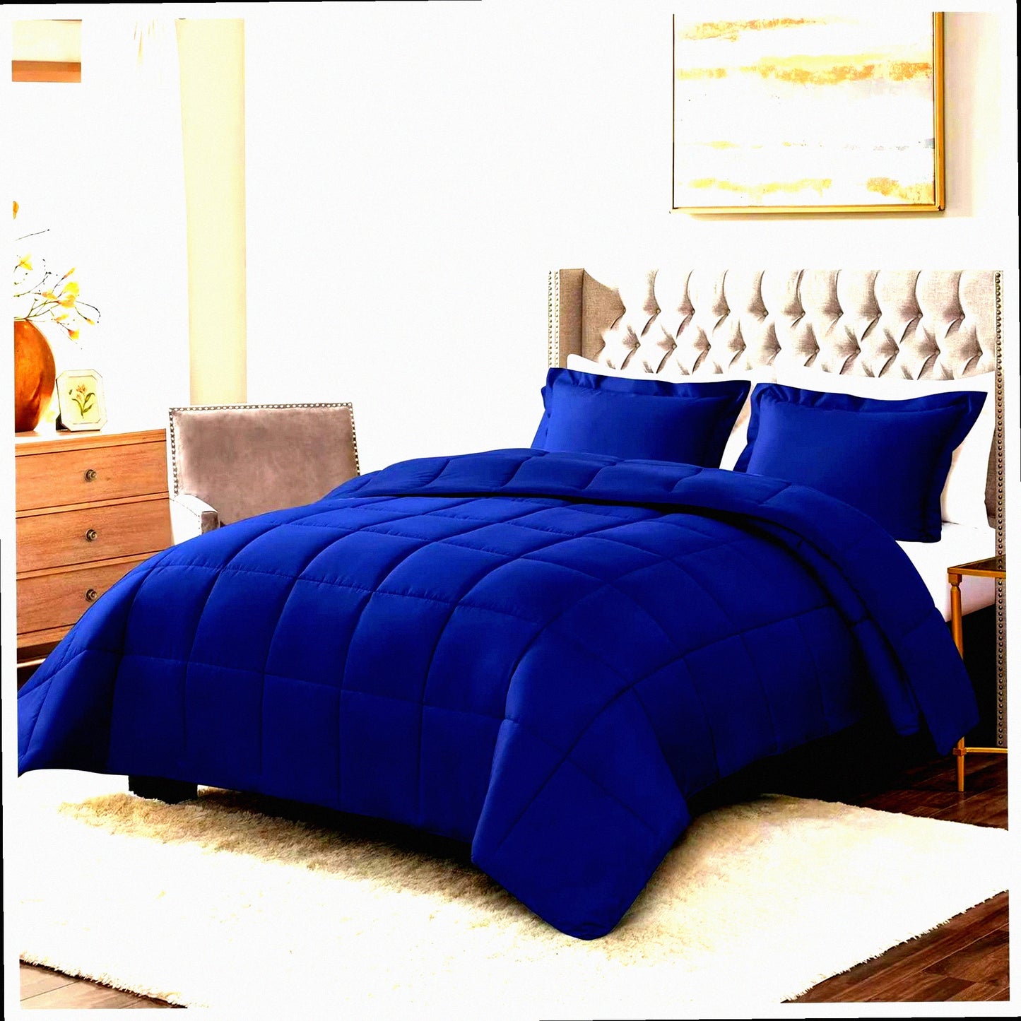 Navy Blue Cloud Comfort Full Bedding Set - Lightweight Down Alternative Comforter with 2 Pillow Shams - Soft Breathable All Season Full Size Bed Set