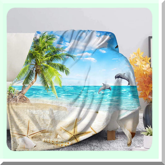Tropical Ocean Breeze Plush Throw Blanket - Soft, Cozy, and Warm Microfiber