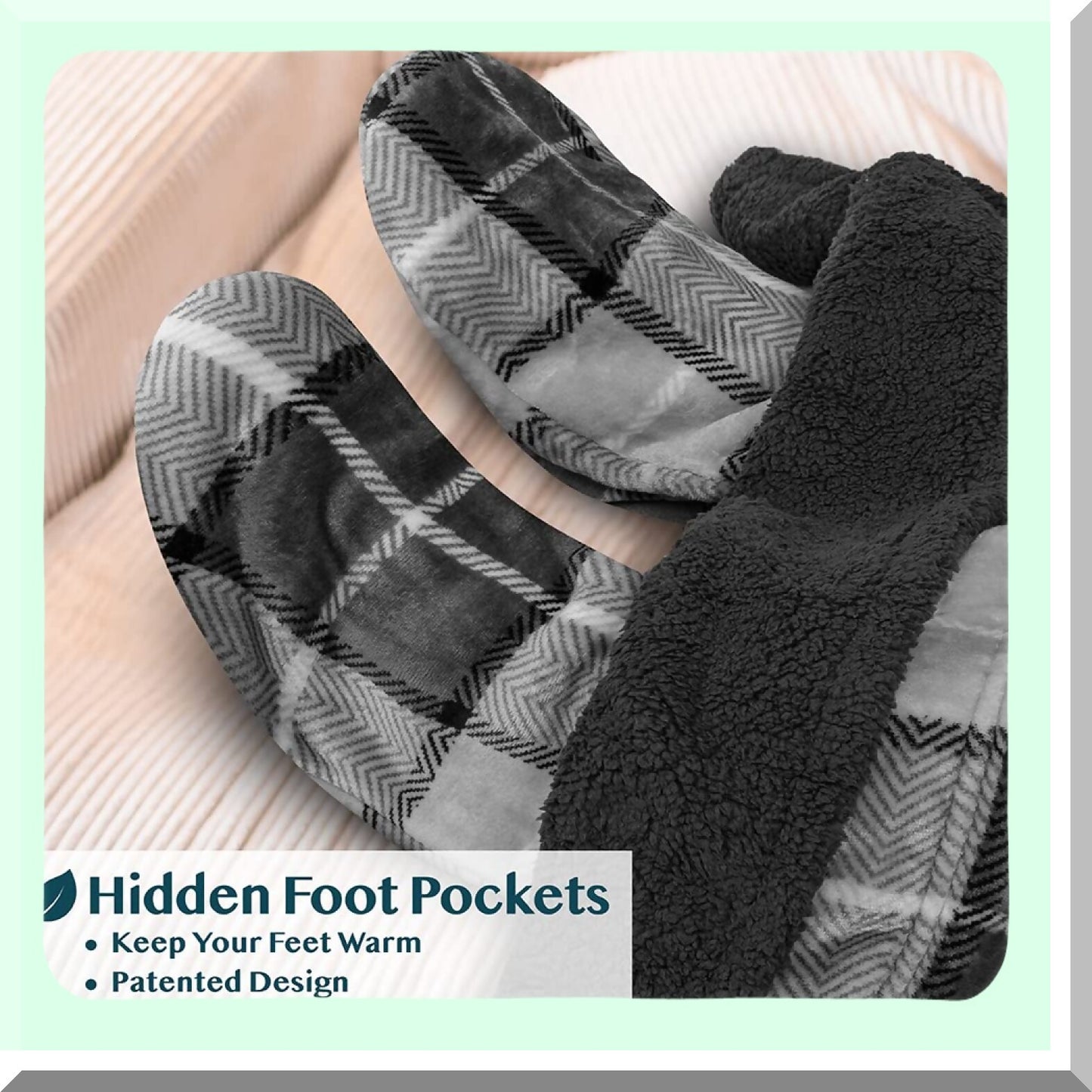 CozySleeve Sherpa Blanket with Foot Pocket - Fleece Snuggle Wrap for Adults, Thick Sleep Pod Robe, Perfect Gift for Women & Men, Plaid Gray