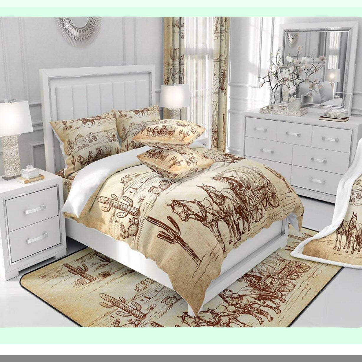 Wild West Cowboy Comforter Set - Retro Desert Bedding Collection with Brown Duvet Insert - 3 Piece Western Quilt Set - ZZRS3220ZMD-BZ - US King Size