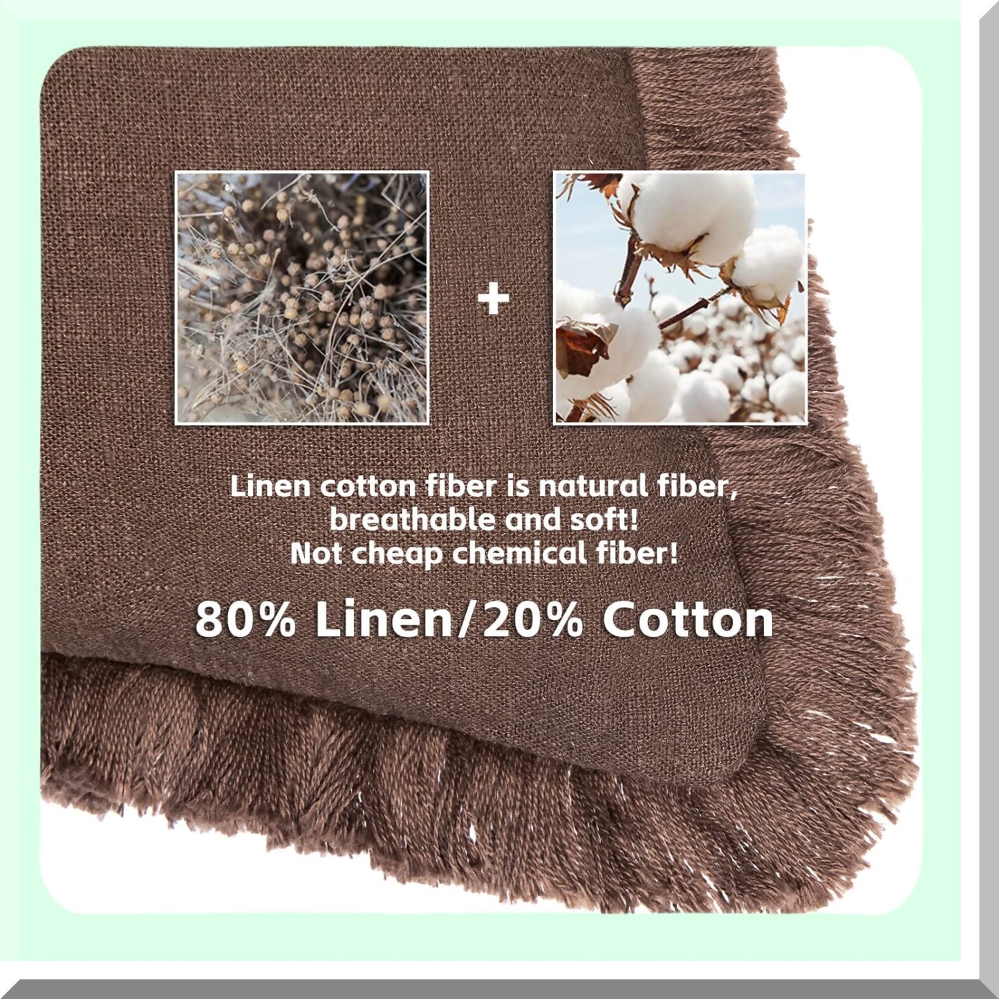 Rustic Linen Fringed Pillow Covers - Set of 2 Decorative Throw Pillowcases for Couch Sofa Bedroom - Natural Cushion Covers 16x16 Brown