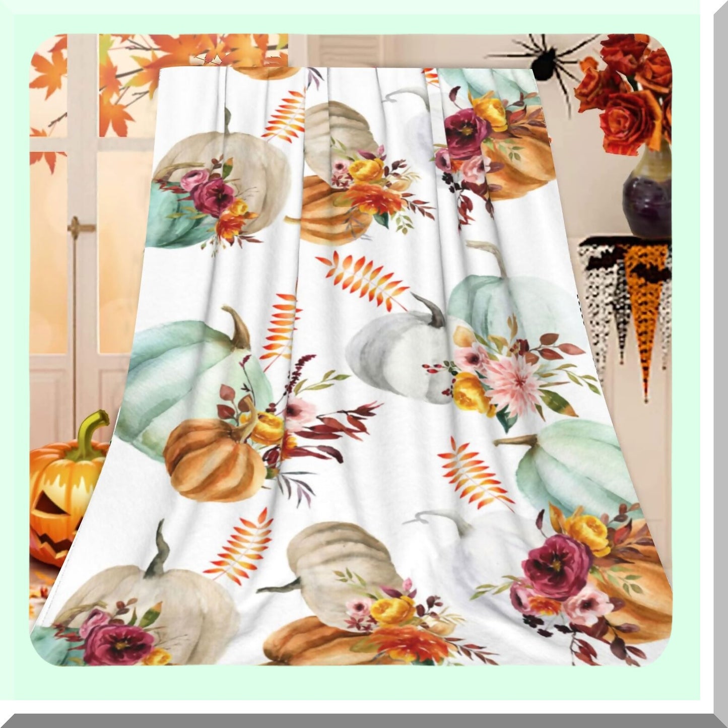 Autumn Harvest Cozy Fleece Blanket - Soft, Warm, and Lightweight Fall Decor with Watercolor Pumpkins for Bed, Couch, or Sofa - Perfect for Thanksgiving 40" x 50"