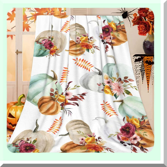Autumn Harvest Cozy Fleece Blanket - Soft, Warm, and Lightweight Fall Decor with Watercolor Pumpkins for Bed, Couch, or Sofa - Perfect for Thanksgiving 40" x 50"