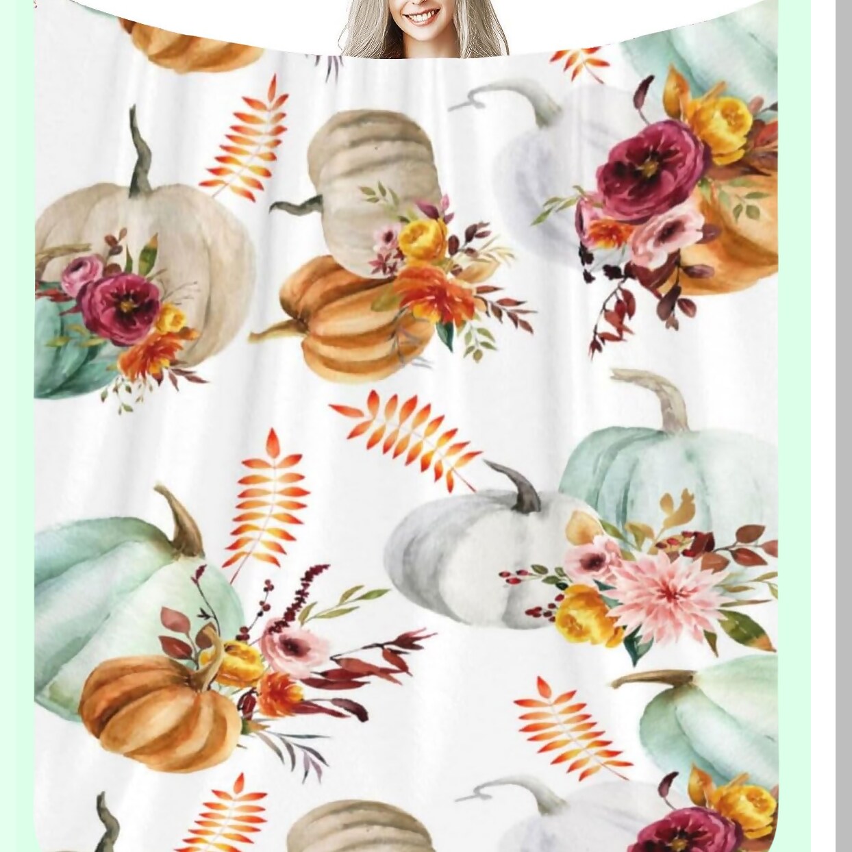 Autumn Harvest Cozy Fleece Blanket - Soft, Warm, and Lightweight Fall Decor with Watercolor Pumpkins for Bed, Couch, or Sofa - Perfect for Thanksgiving 40" x 50"
