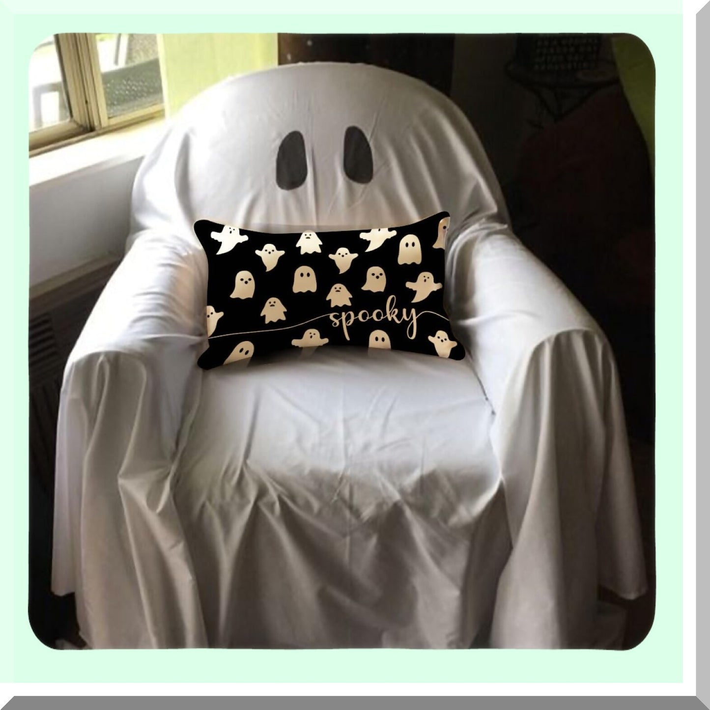 Spooky Ghost Lumbar Pillow Cover - 12x20 Outdoor Decorative Sofa Cushion Case for Home Decorations - Halloween Theme Pillow Case