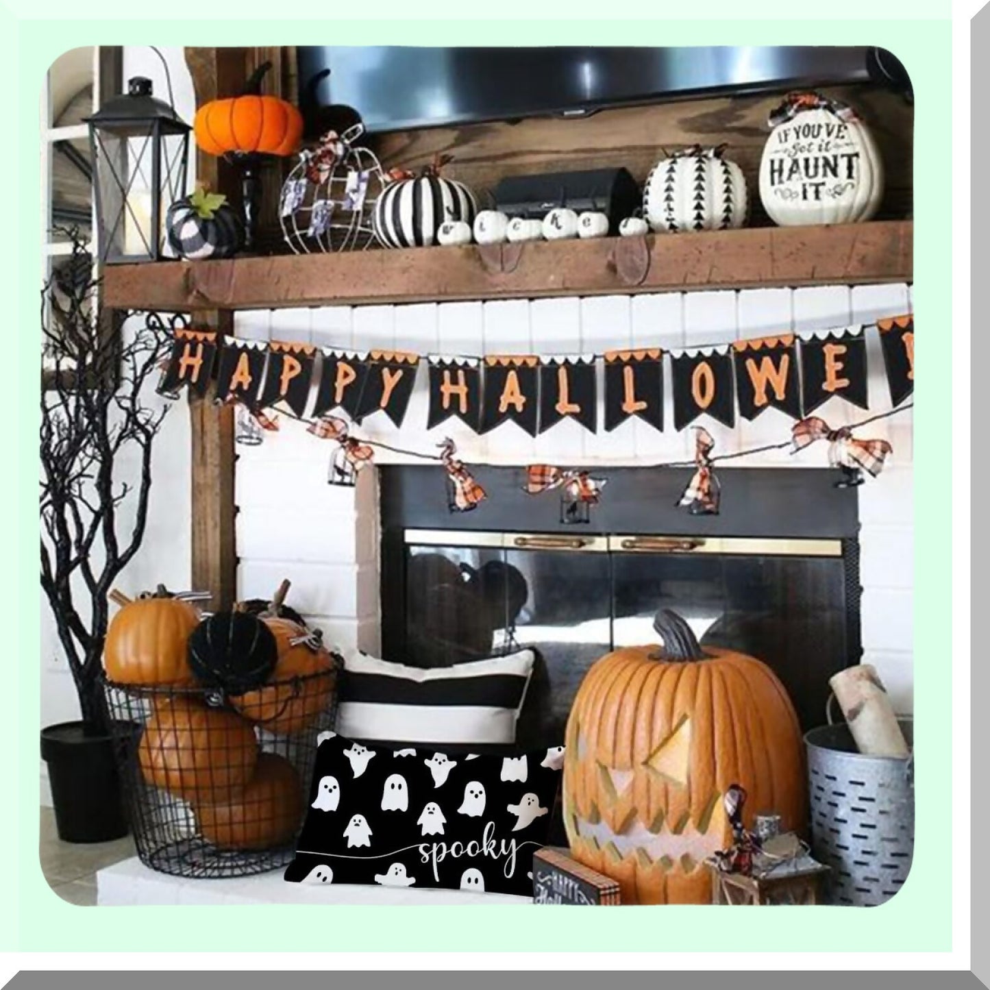 Spooky Ghost Lumbar Pillow Cover - 12x20 Outdoor Decorative Sofa Cushion Case for Home Decorations - Halloween Theme Pillow Case