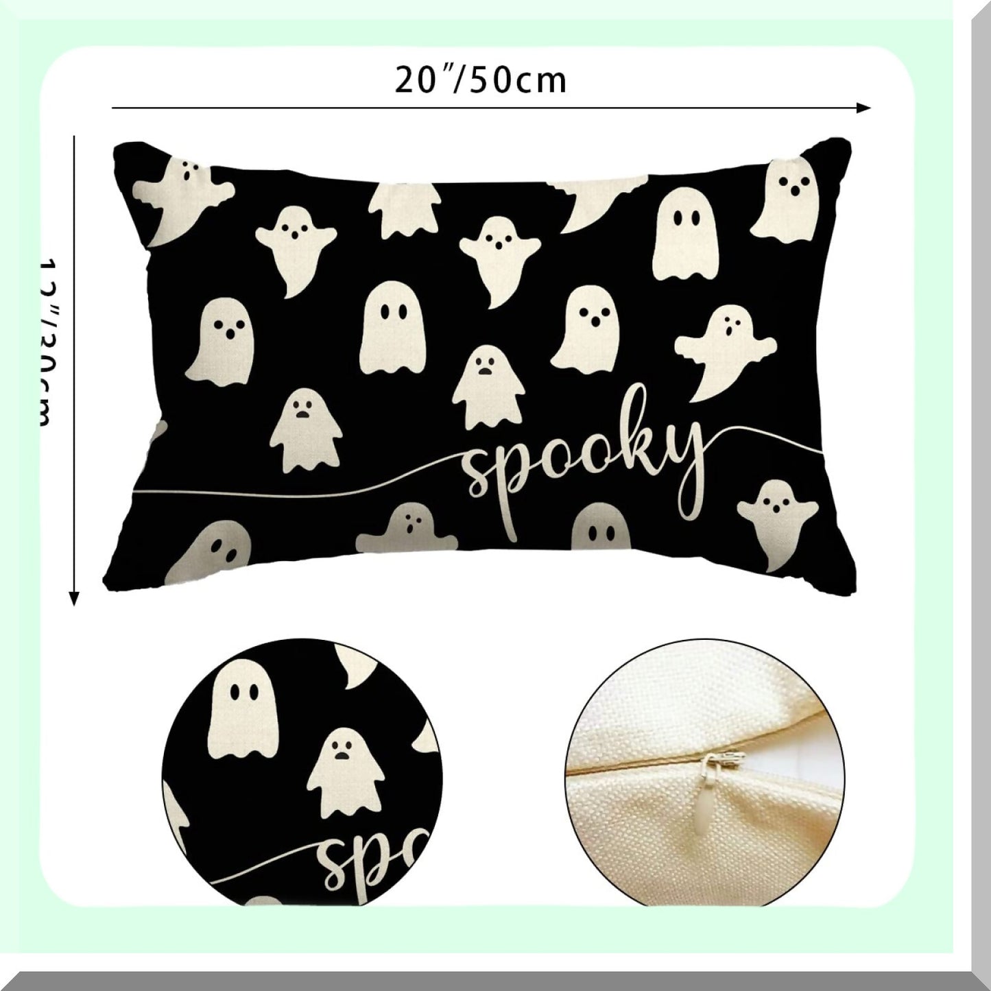 Spooky Ghost Lumbar Pillow Cover - 12x20 Outdoor Decorative Sofa Cushion Case for Home Decorations - Halloween Theme Pillow Case
