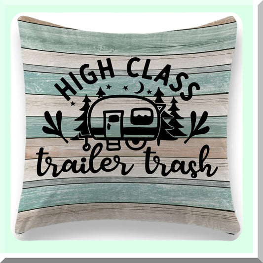 Camping Chic Pillow Covers - 18x18 Inch Trailer Trash Camper Cushion Cases for Sofa, Bedroom, Car, RV - Soft Decorative Pillowcase - Campers Love Gift