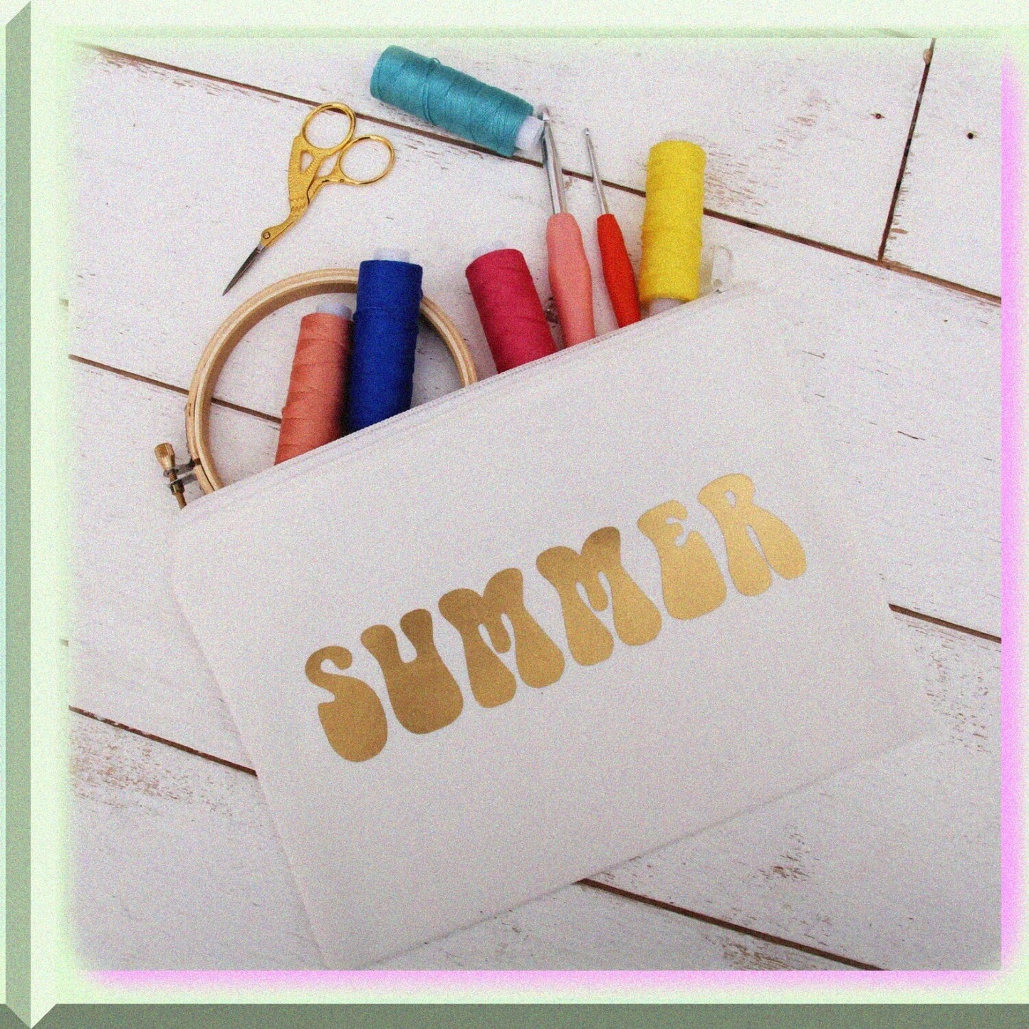 White Canvas Zipper Pencil and Makeup Pouch 7" x 9.25"