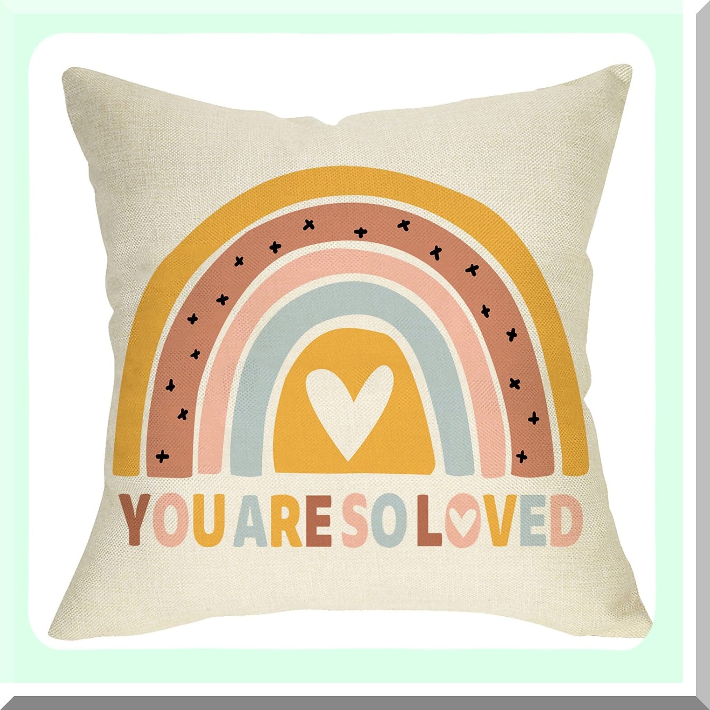 Rainbow Love Inspirational Cushion Cover - Boho Nursery Decor - Bohemian Baby Shower Gift - Girls Bedroom Pillow Case - Neutral Home Decoration