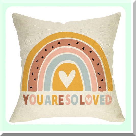 Rainbow Love Inspirational Cushion Cover - Boho Nursery Decor - Bohemian Baby Shower Gift - Girls Bedroom Pillow Case - Neutral Home Decoration