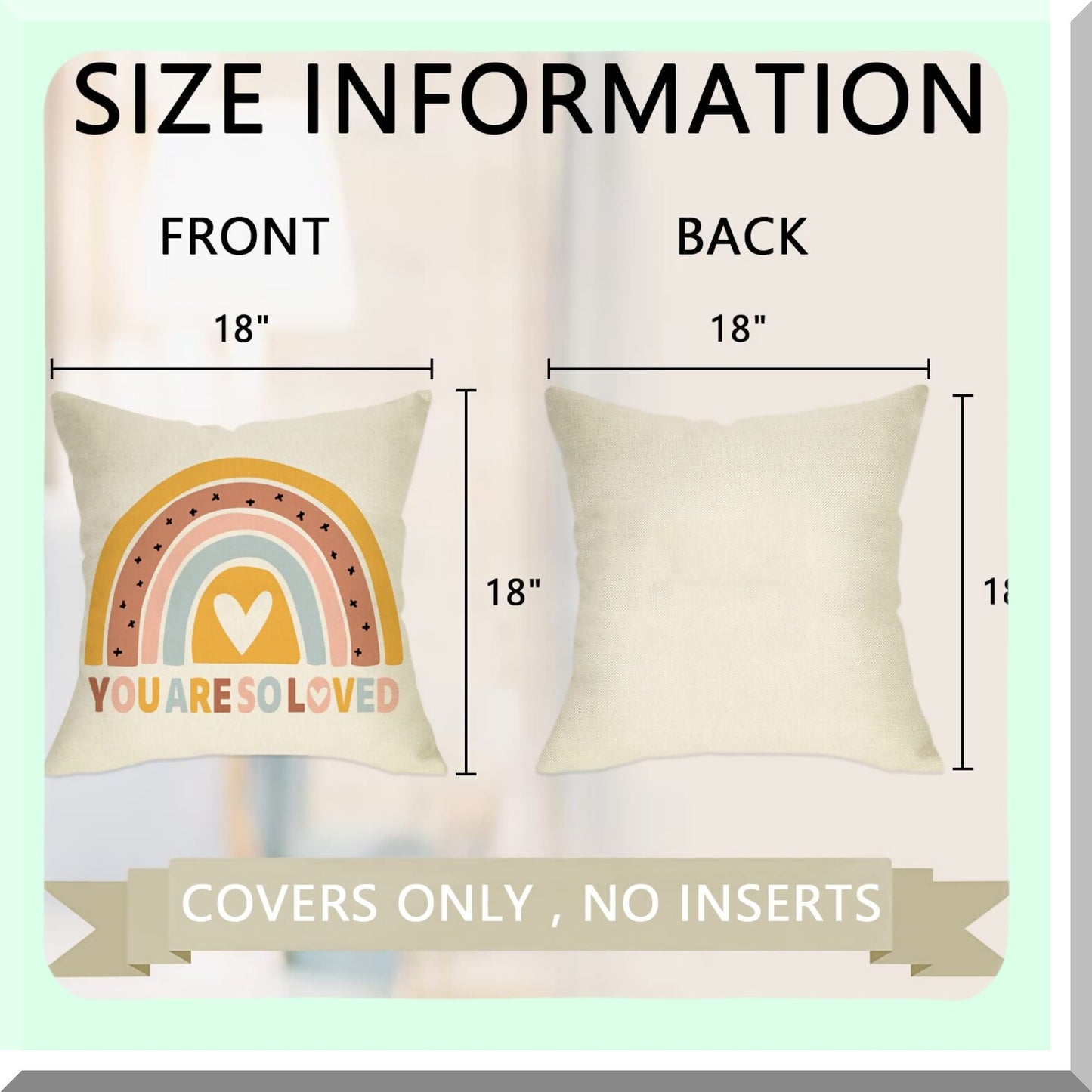 Rainbow Love Inspirational Cushion Cover - Boho Nursery Decor - Bohemian Baby Shower Gift - Girls Bedroom Pillow Case - Neutral Home Decoration