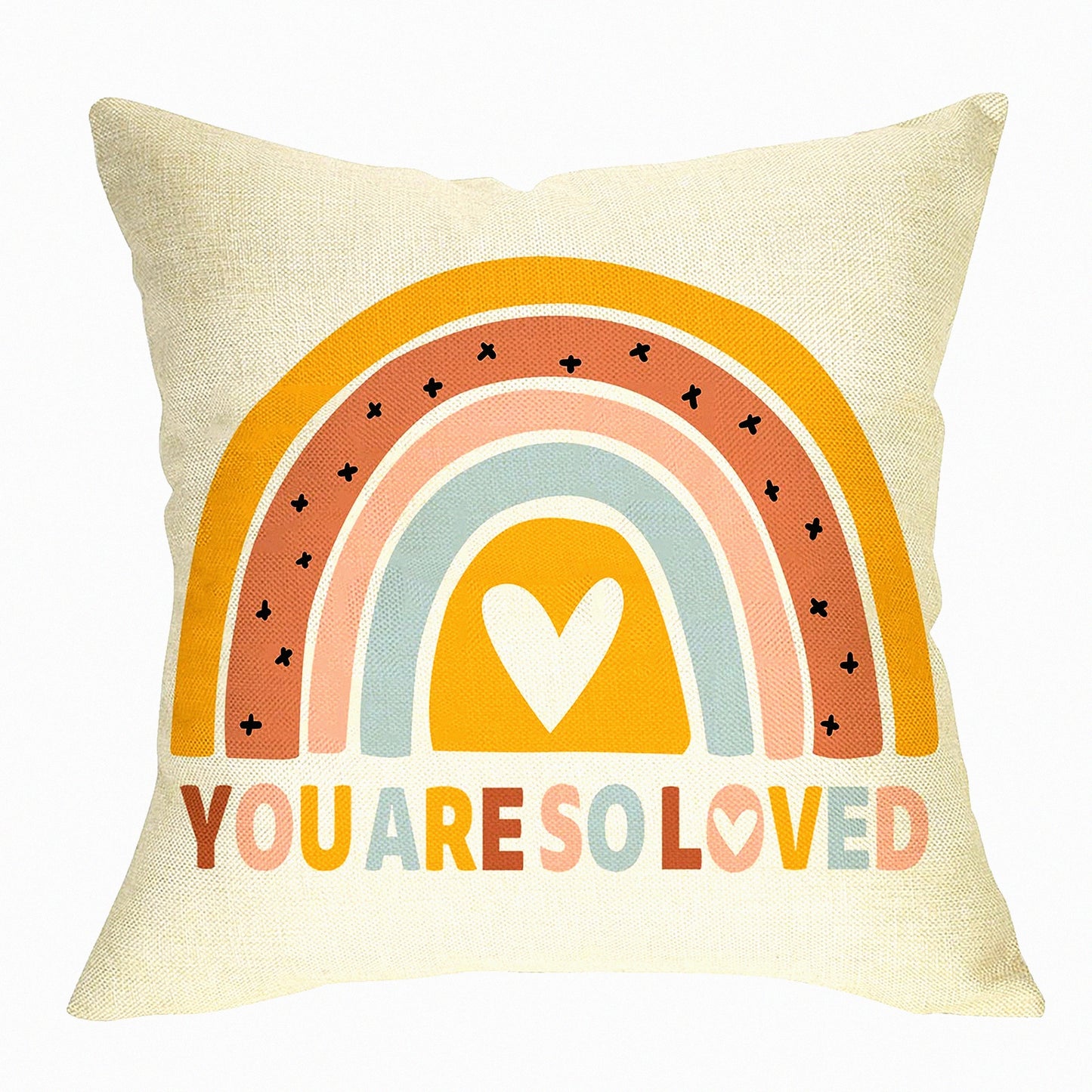 Rainbow Love Inspirational Cushion Cover - Boho Nursery Decor - Bohemian Baby Shower Gift - Girls Bedroom Pillow Case - Neutral Home Decoration