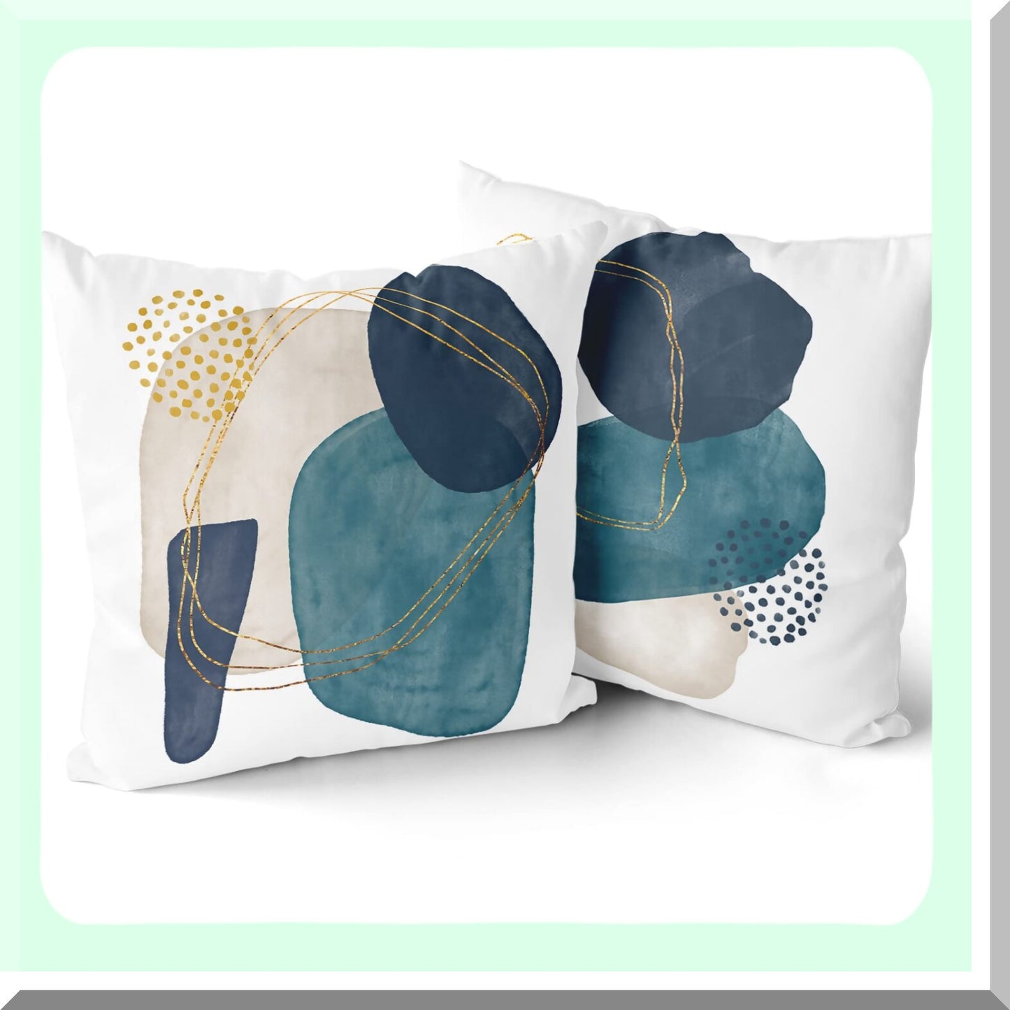 Abstract Geo Chic Pillow Covers Set - Navy Blue Grey Teal 18x18 - Mid Century Modern Boho Cushion Cases for Couch Sofa - Pack of 2