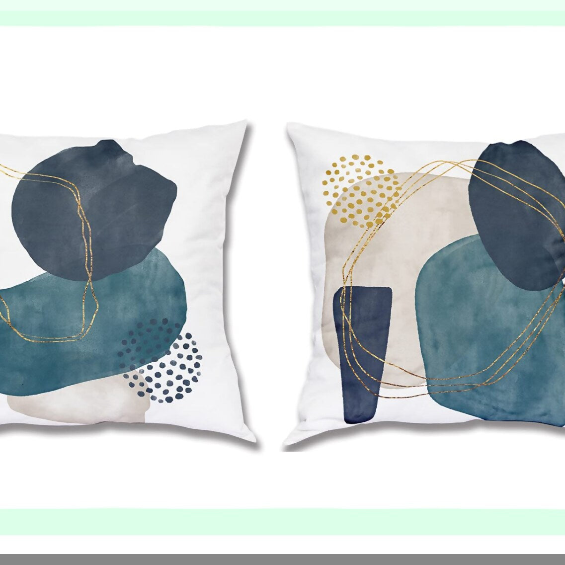 Abstract Geo Chic Pillow Covers Set - Navy Blue Grey Teal 18x18 - Mid Century Modern Boho Cushion Cases for Couch Sofa - Pack of 2